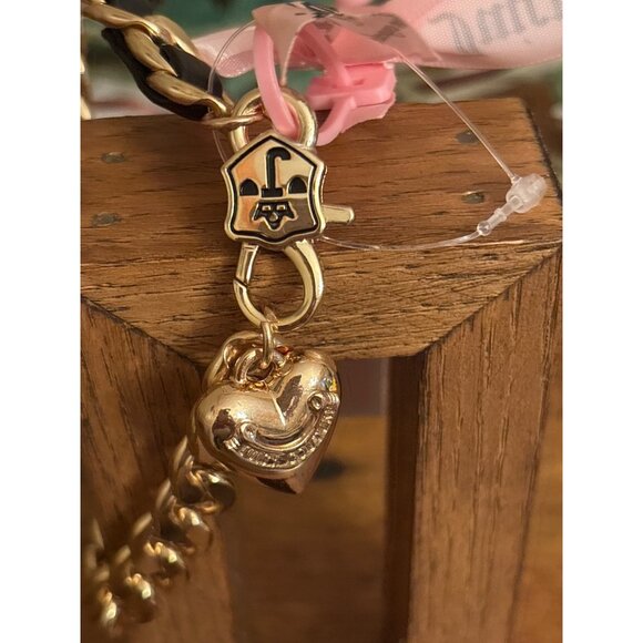 Juicy Couture Gold-Tone & Black Charm Link Dangle Belt M/L Heart Crown Key - Picture 12 of 12